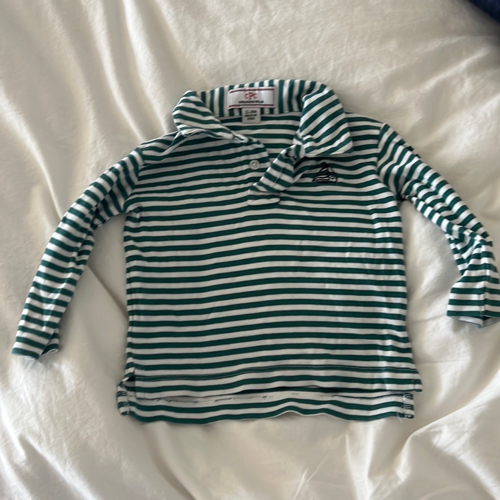 CPC Boys Green/White Striped Long Sleeved Polo